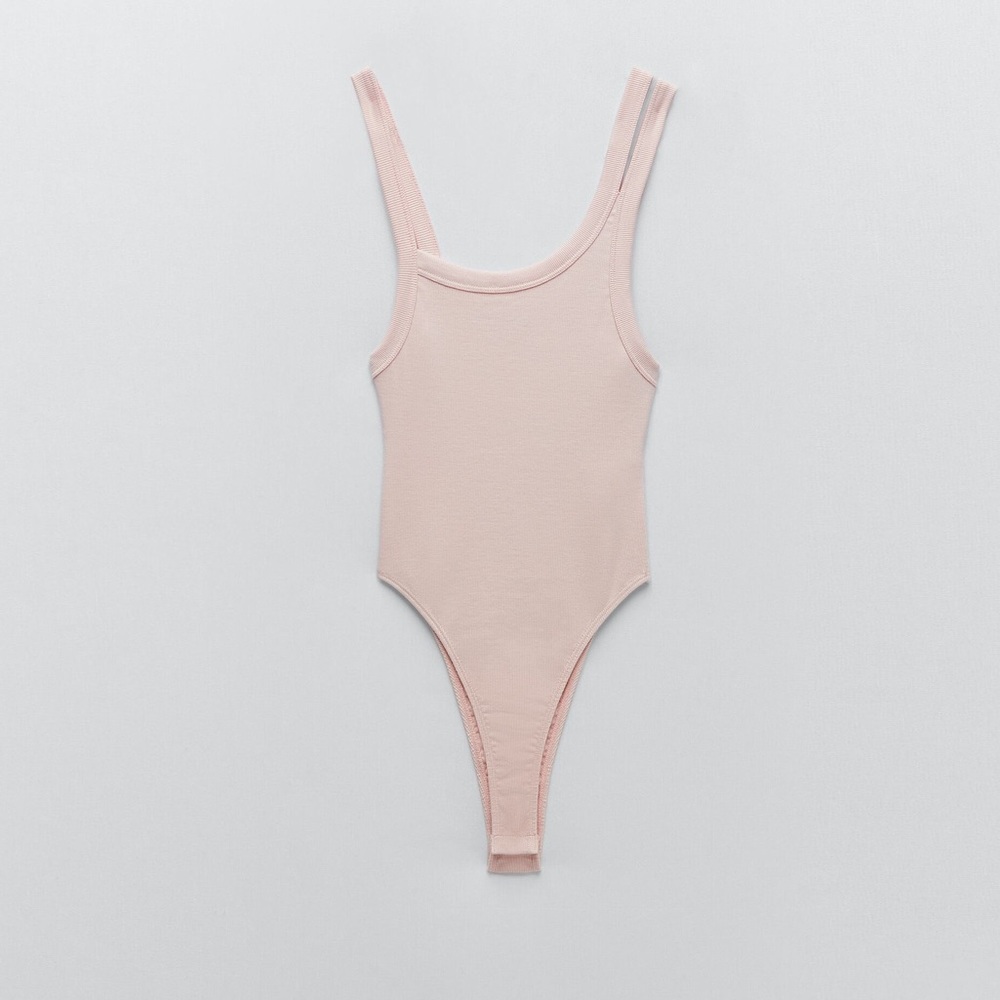 🤍 ZARA Nude Asymmetric Ribbed Bodysuit